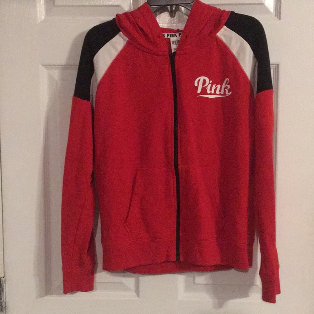 Red Victoria’s Secret Pink zip up hoodie